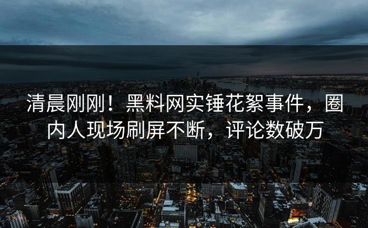 清晨刚刚！黑料网实锤花絮事件，圈内人现场刷屏不断，评论数破万