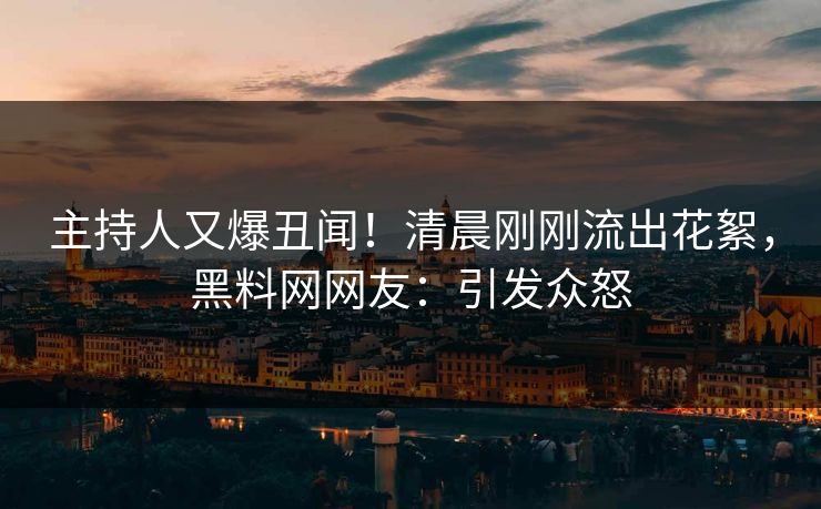 主持人又爆丑闻！清晨刚刚流出花絮，黑料网网友：引发众怒