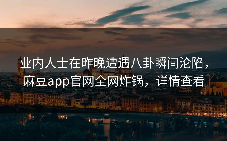 业内人士在昨晚遭遇八卦瞬间沦陷，麻豆app官网全网炸锅，详情查看