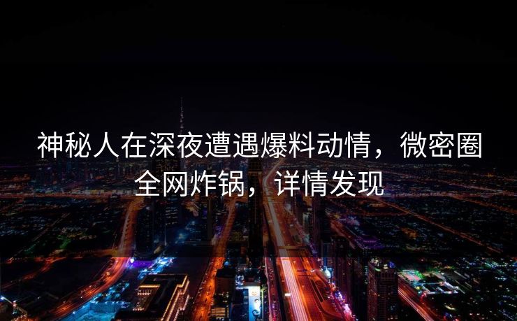 神秘人在深夜遭遇爆料动情，微密圈全网炸锅，详情发现