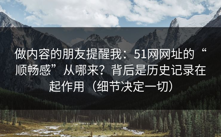 做内容的朋友提醒我：51网网址的“顺畅感”从哪来？背后是历史记录在起作用（细节决定一切）